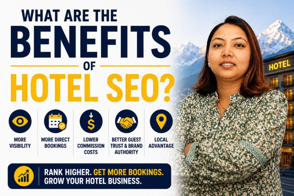 Benefits of hotel SEO including higher visibility, direct bookings and lower OTA costs